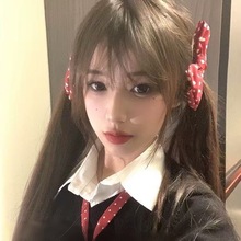 日系学院风红色波点蝴蝶结发夹jk制服发饰对夹可爱元气感少女头饰