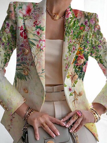 Foreign Trade Cross-Border  Autumn eBay Amazon European and American Women's Fashion Print Evening Gowns Tailored Small Coats