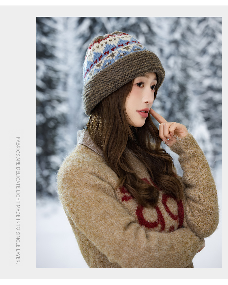 Etichetta in pelle stile Fair Isle con bordo arrotolato, maglia di lana, autunno inverno, retrò, snellente, natalizio, casual, antivento, caldo_voghion.com