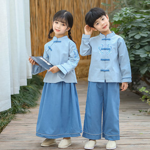 Chinese Tang suit student girl hanfu for girls boys  Republic of China style two-piece children's kindergarten choir stage performance clothing
