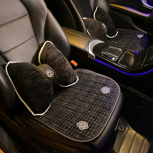 Car seat cushion for all seasons, summer cooling cushion, cotton and linen camellia  new light luxury car seat cushion and seat cover for women