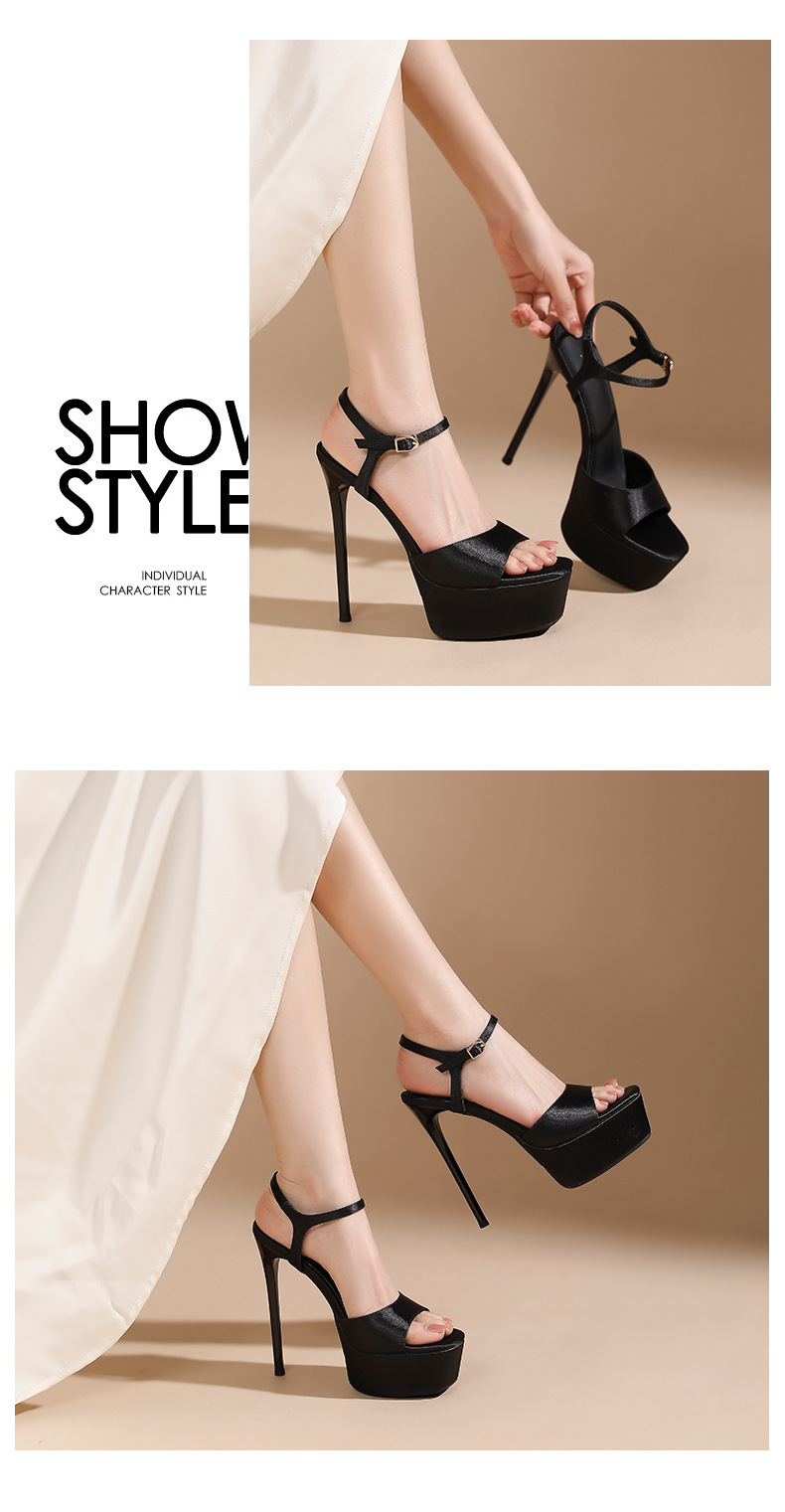 Giày sandal cao gót nữ hở mũi mũi vuông đế chống thấm nước — Màu sâm panh chi tiết 6