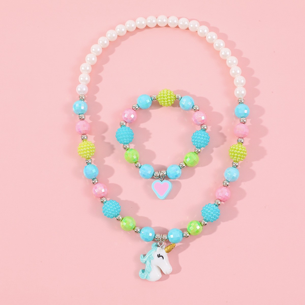 Collar de unicornio pulsera traje resina colgante + cuentas de acrílico para niños collar de Niños de dibujos animados de animales europeos y americanos