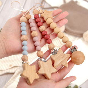 AliExpress baby beech five-pointed star pacifier clip baby pacifier anti-chain gum toy pendant wholesale