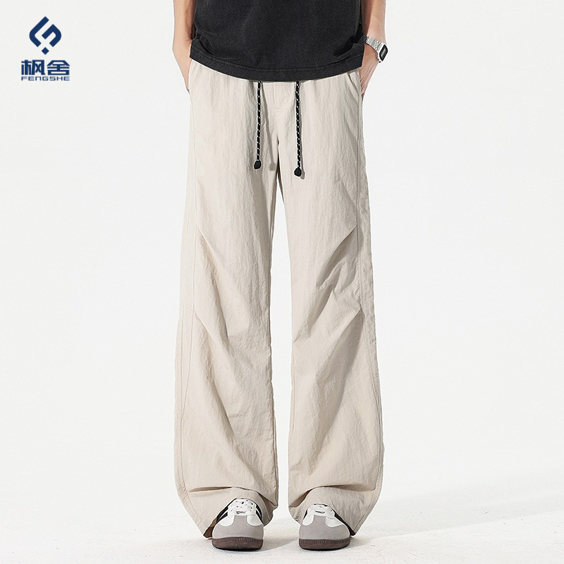 Fengshe Men's Clothing / Summer New American High Street Style Wide-Leg Ice Silk Stretch Outdoor Straight-Leg Casual Pants Long Trousers