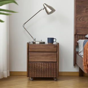 Black Walnut Bedside Table All Solid Wood Light Luxury Removable Bedside Table Nordic Bedroom Storage Cabinet Living Room Storage Cabinet