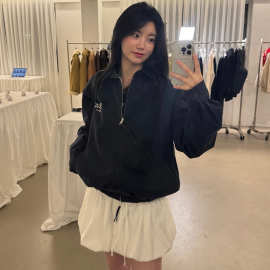 部分现韩系休闲宽松显瘦内里格子上衣字母刺绣重工拉链夹克外套女