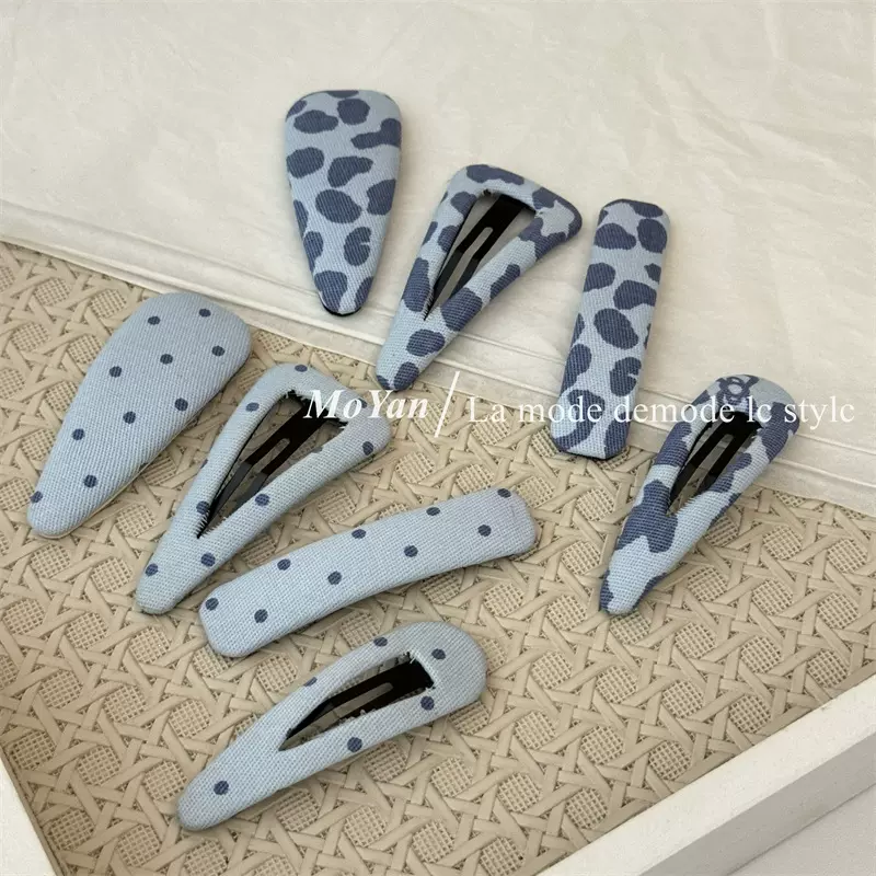 韩版简约蓝色波点几何发夹清新奶牛纹刘海bb夹气质百搭侧边碎发卡