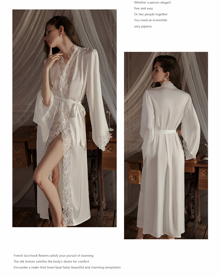 Fransk stil dam pyjamas i issilke med spetsdetaljer_voghion.com