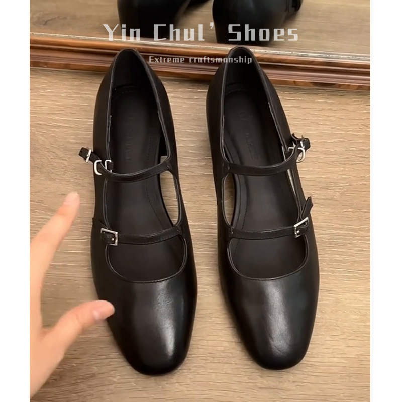 【现货秒发】简约一字扣玛丽珍鞋女法式配裙子不累脚浅口粗跟单鞋|undefined