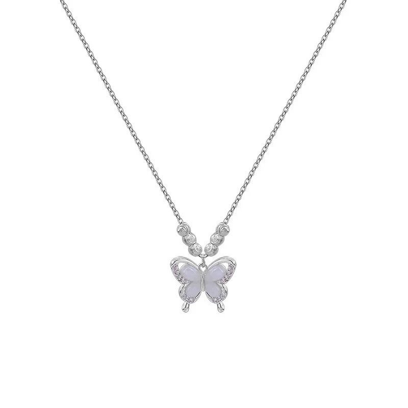 Cat's Eye Stone Butterfly Necklace For Women S925 Sterling Silver Fresh Forest Style Sweet Niche Design Light Luxury_voghion.com
