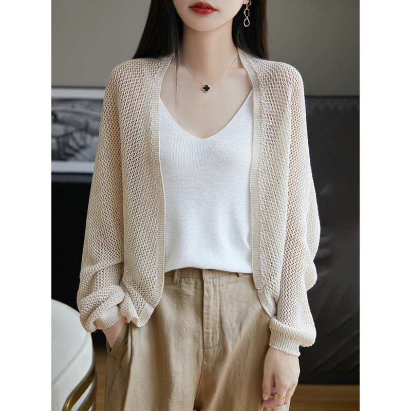 Daman Summer Tencel Hollow-Out Shawl Linen Jacket for Women Loose Batwing Sleeve Cover-Up Casual Mesh Knit Cardigan Daman Summer Tencel Hollow-Out Shawl Linen Jacket for Women Loose Batwing Sleeve Cover-Up Casual Mesh Knit Cardigan
