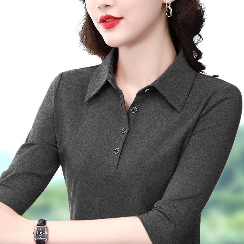 [100% Cotton] Level 2 Collar Trendy Fashionable Polo Shirt Top, Autumn Versatile Simple Casual Thin Long