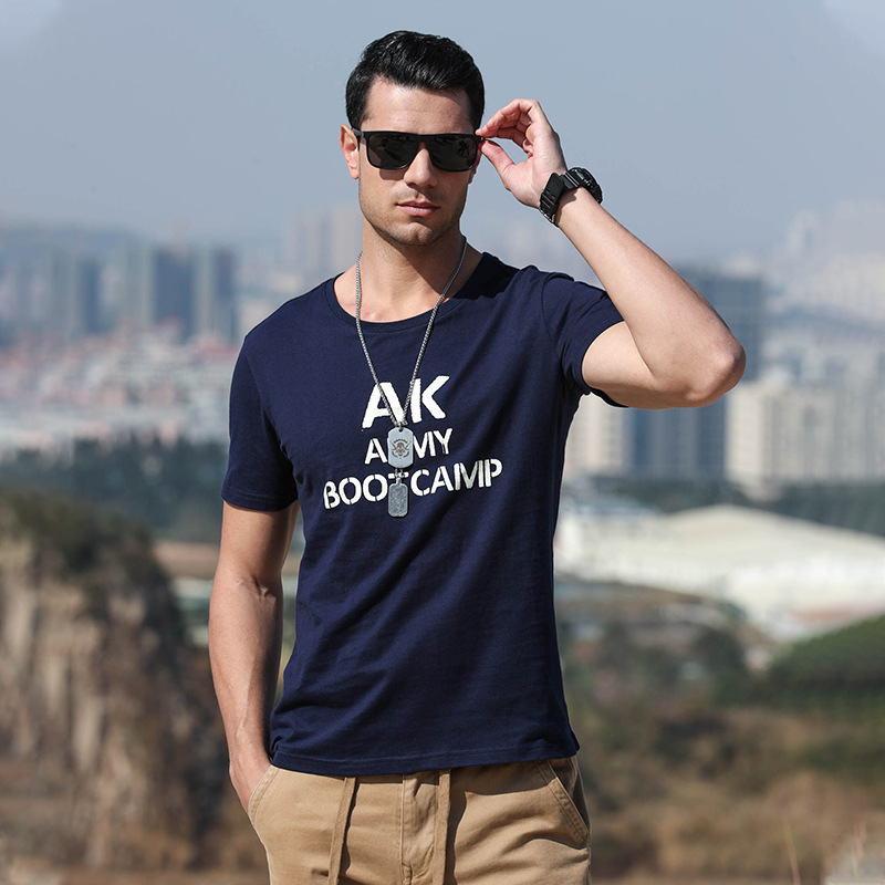 AK ARMY 男裝 2021夏季短袖T恤男軍事復(fù)古字母印花圓領(lǐng)短袖t恤男