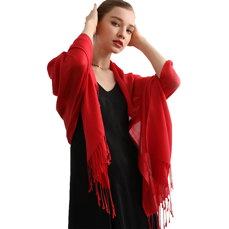 Chal de aire acondicionado de lana Decaijia para mujer, calidez de primavera y verano, bufanda de gama alta de color sólido de todo fósforo, bufanda de aire acondicionado de oficina