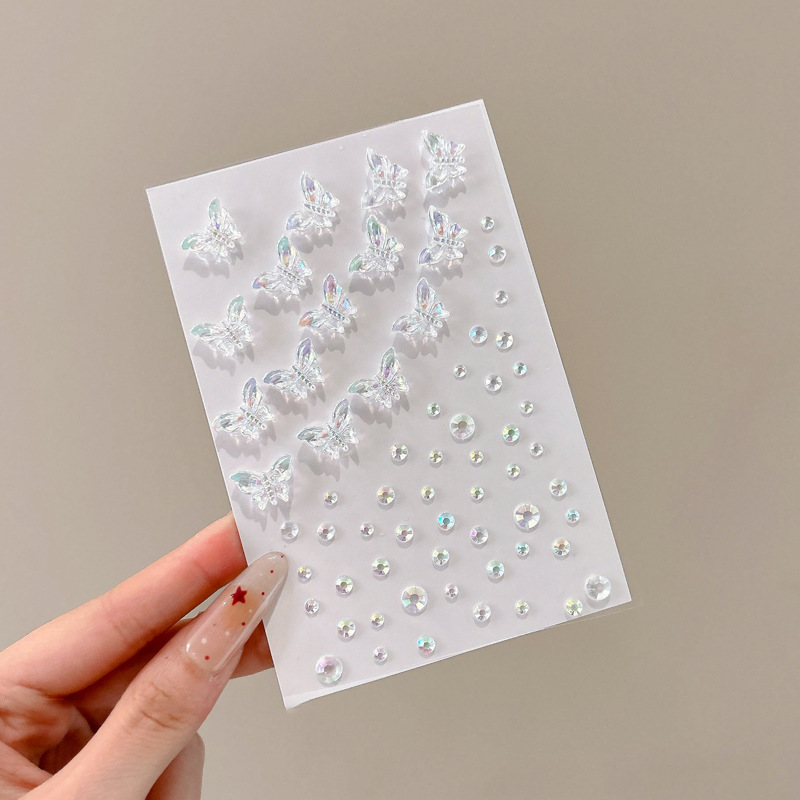 Niños espectáculo de escenario pegatinas de joyas perlas mariposas pegatinas de diamantes de perla maquillaje facial decoración autoadhesiva pegatinas sin pegamento