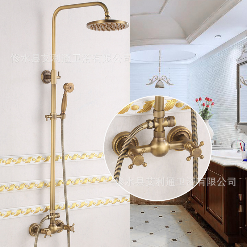 仿古全銅淋浴花灑套裝冷熱 歐式複古5通花灑浴室噴頭套裝暗裝批發