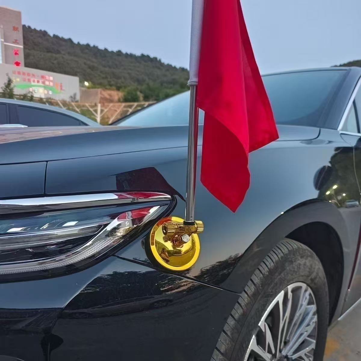 Suction Cup Magnetic Car-Mounted Five-Star Red Flag National Day Decorative Flag Punch-Free Motorcycle Base Wedding Car Decoration Welcome Flag