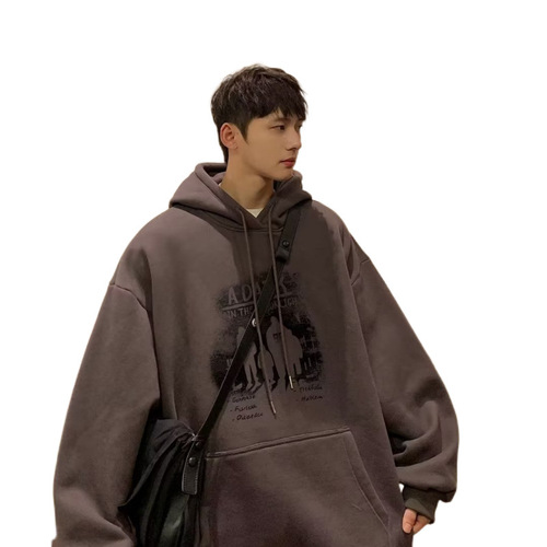 Men's 2024 American Style Hooded Padded Sweatshirt for Autumn/Winter, Loose and Casual, Streetwear, Youth, Plus Size