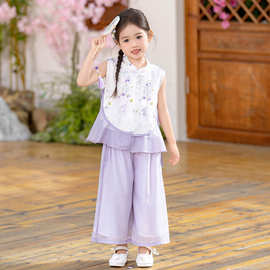 六一演出服小学生校服夏季短袖儿童汉服旗袍套装中国风幼儿园园服