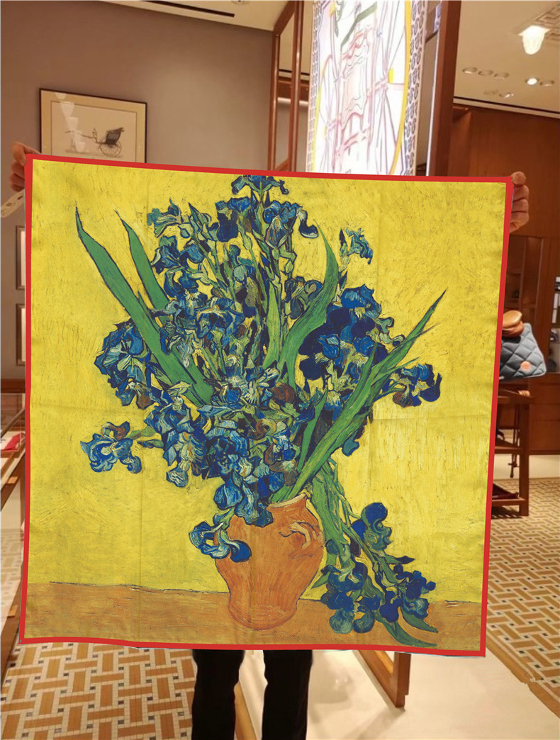 Ölgemälde Stil Twill Seide Quadrat für Frauen Van Gogh, Weizenfeld Sonnenblume handgemachte gerollt Rand sc, dekorative_voghion.com