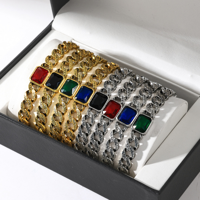 Yunjin Cross-border Products Hip-hop Sapphire Couple Bracelet European and American Retro Cuban Personalized Couple Bracelet