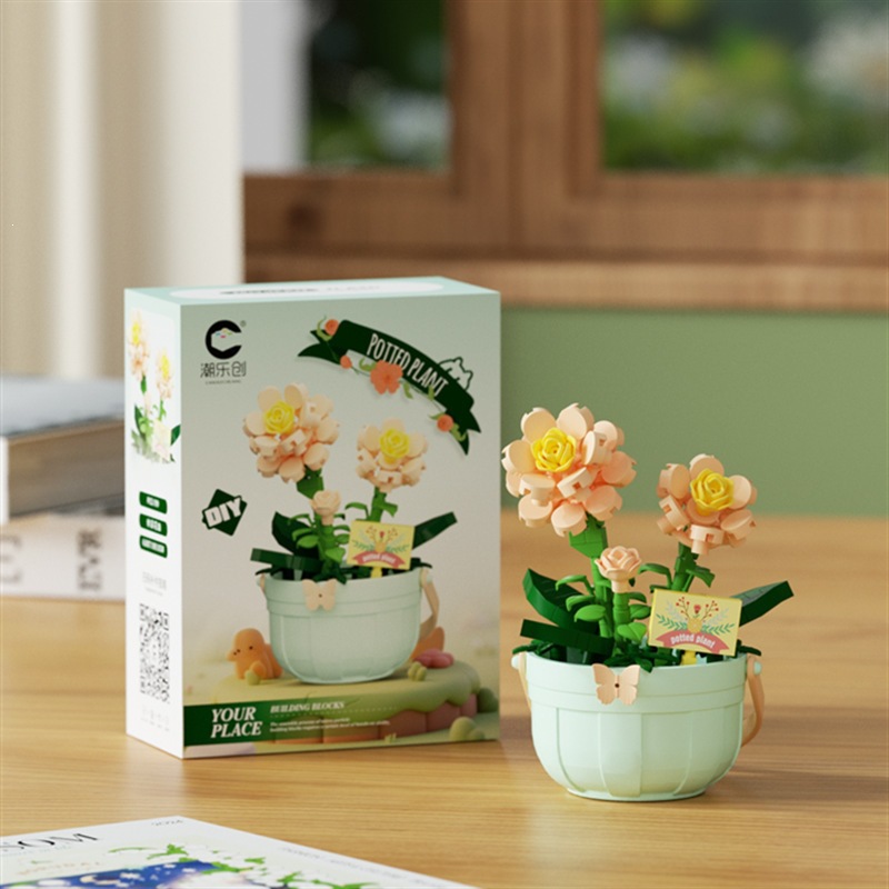 Bloques de construcción inmortales transfronterizos cestas de flores en maceta ornamentos DIY hechos a mano el 1 de junio juguetes de ensamblaje para chicas regalos