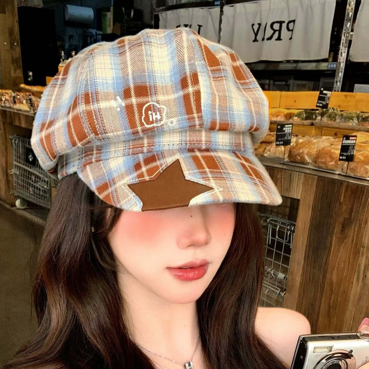 Japanese-style star-patterned octagonal beret, vintage and versatile, makes the face look smaller, suitable for large head sizes, newsboy painter hat for women