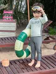 2023 children's summer swimsuits, fashionable split swimsuits, sun protection long-sleeved trousers, letter sports quick-drying clothes for boys and girls