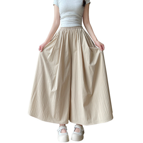 Women's Summer Thin Version 2025 New High-Waist A-Line Skirt and Ice Silk Wide Leg Pants