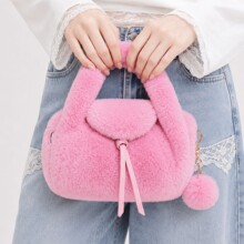 可爱毛球毛绒包包女2026秋冬新款女士手提包翻盖毛毛单肩斜跨包小