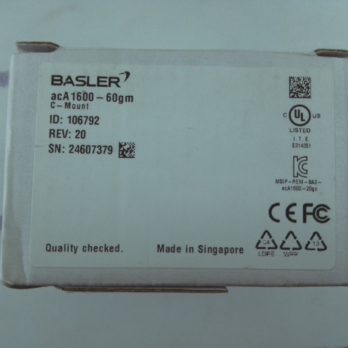 BASLER巴斯勒   acA1600-60gm (SCI-CM200-GLP090-01  ) 相机