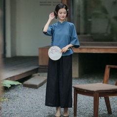 2025春夏綿麻セット新中国式禅意茶服茶芸師上着