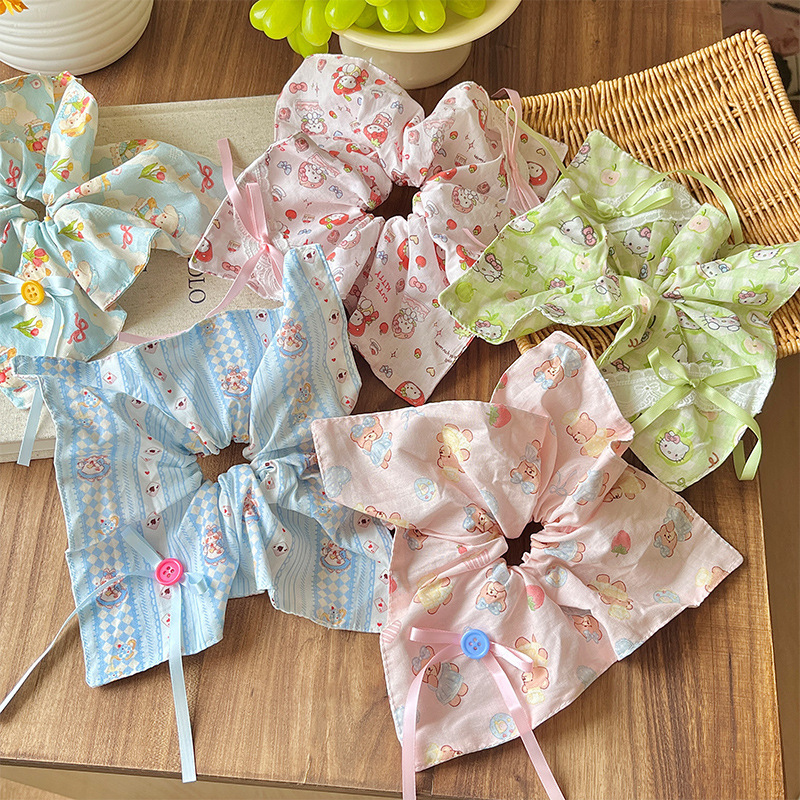 奶油少女小熊蝴蝶结布艺大肠圈发绳方巾碎花头绳扎马尾发饰头饰|undefined