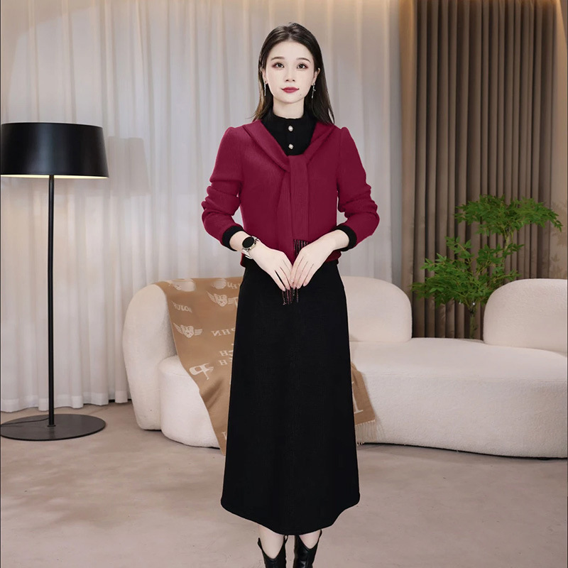 Mother's Dress for Wedding Banquet, Light Luxury and High-End Feel, Sophisticated Faux Two-Piece Dress for Women, Spring and Autumn