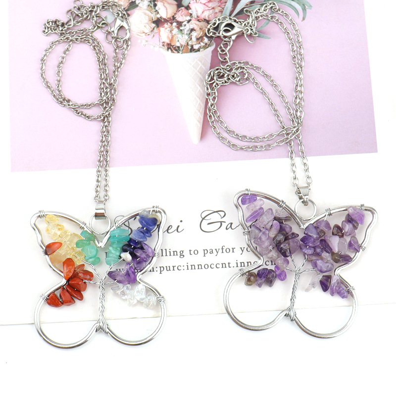 Ethnic Style Butterfly natural stone Pendant Necklace 1 Piece