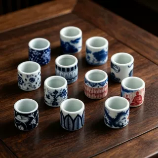 盖托垫青花釉下彩盖碗茶杯盖置茶道配件陶瓷茶壶三才盖托盖置茶置