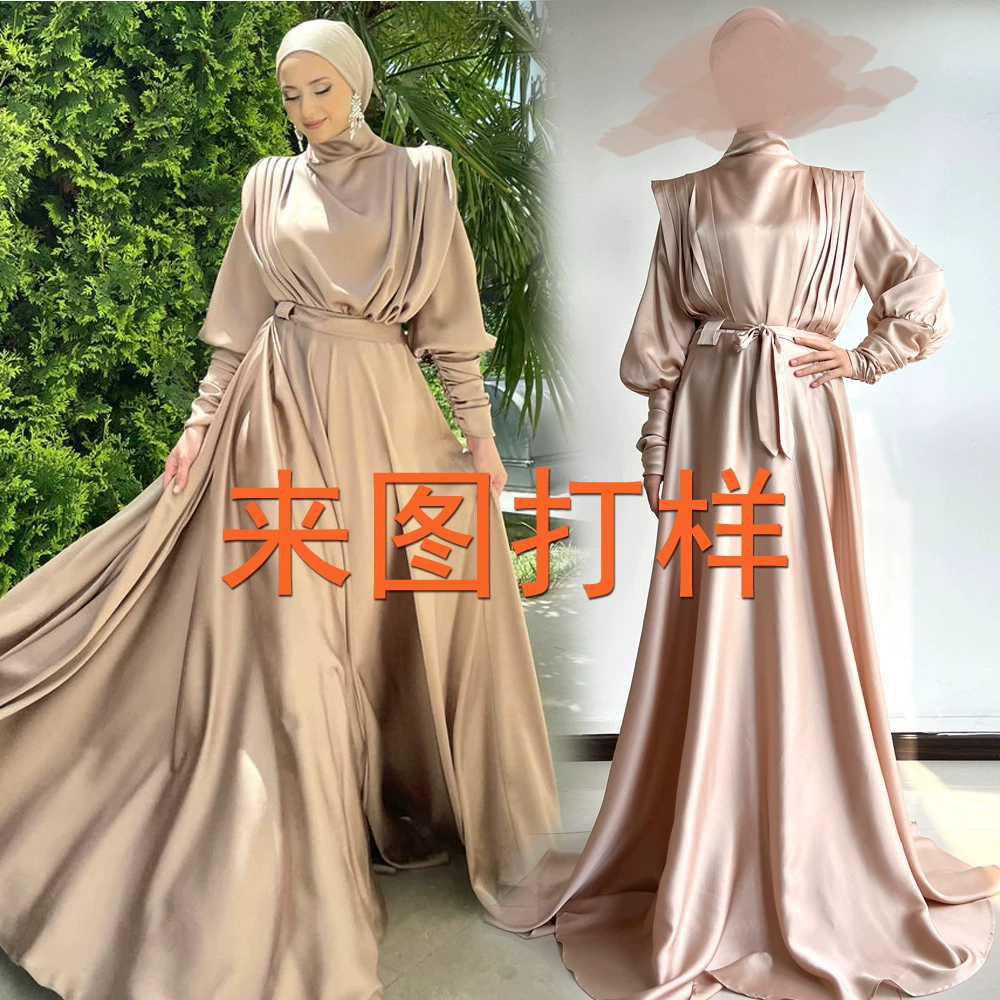 Индивидуальный пошив мусульманского вечернего платья Абайя с длинной юбкой и широким подолом по фото