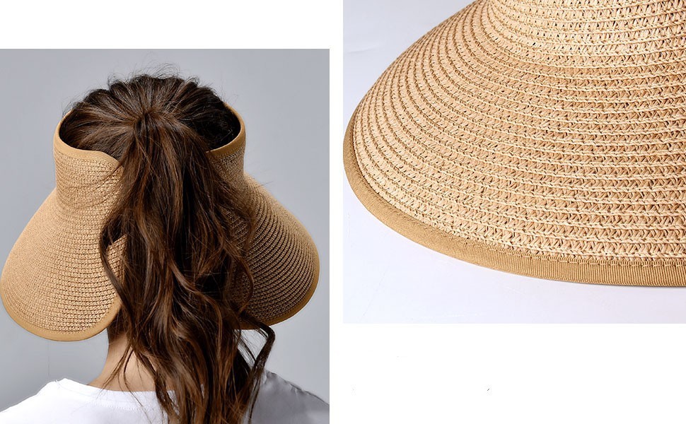Wide Brim Straw Sun Hat For Women Braided Foldable Beach Visor_voghion.com