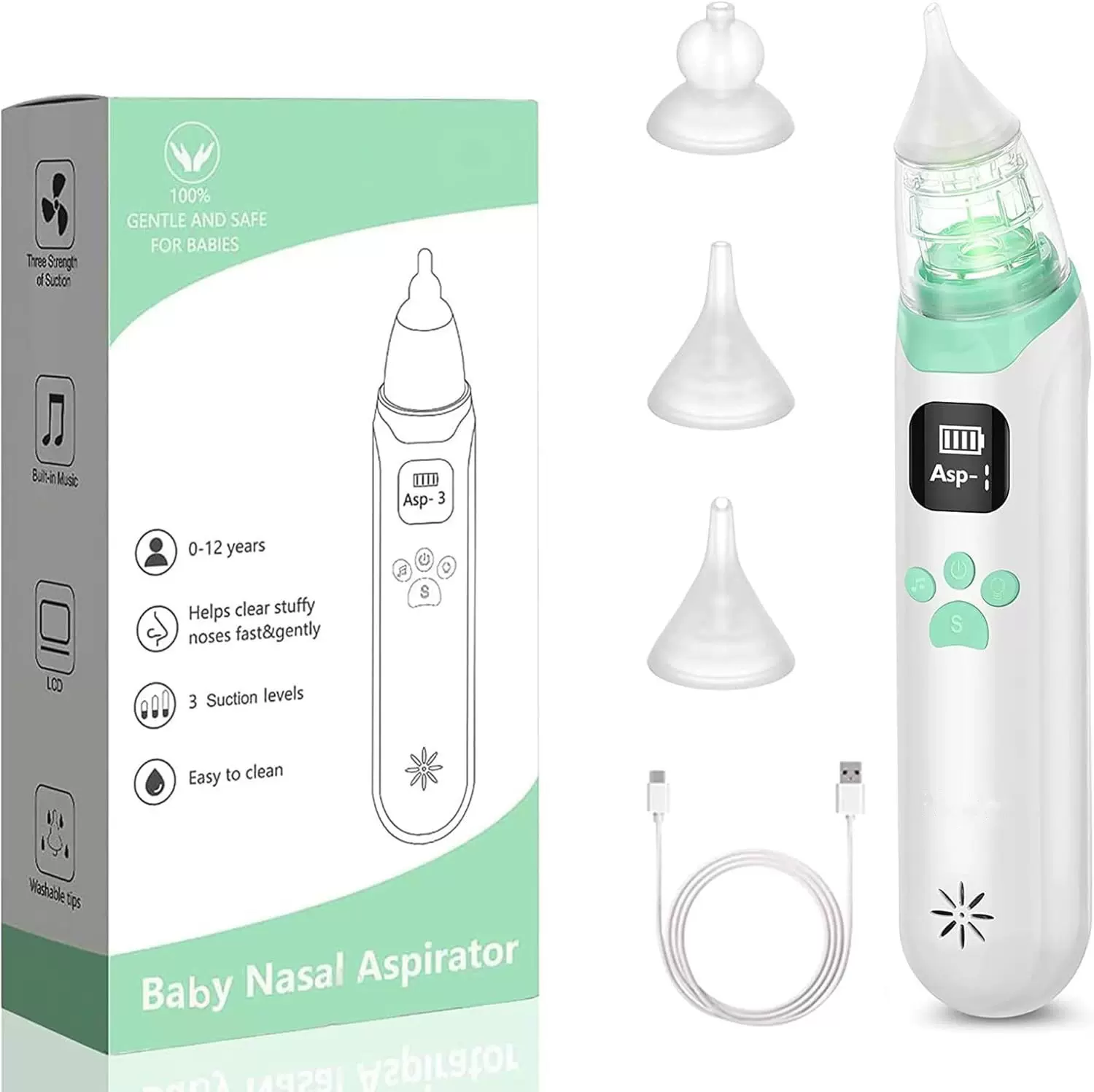 亚马逊爆款KA1001电动吸鼻器婴儿宝宝专用通鼻器七色炫光童谣安抚