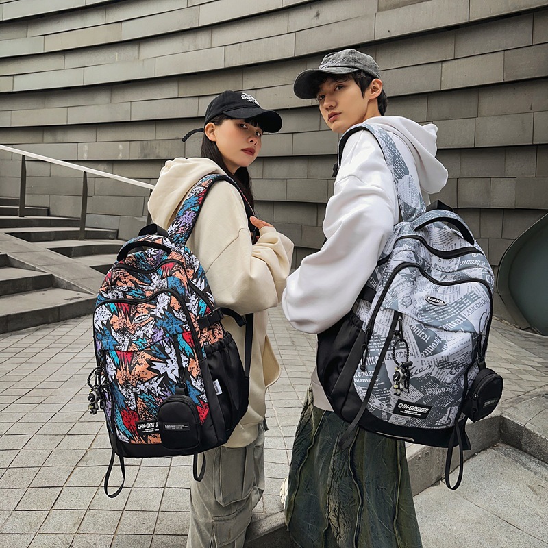 Nouveau sac à dos grande capacité pour collégiens, lycéens et étudiants ; sac à dos décontracté imprimé graffiti ; cartable coloré pour élèves._voghion.com