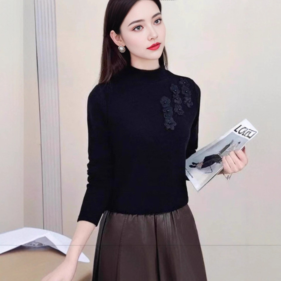 时尚妈妈装弹力长袖小衫2025秋装新款洋气减龄打底衫中老年上衣女