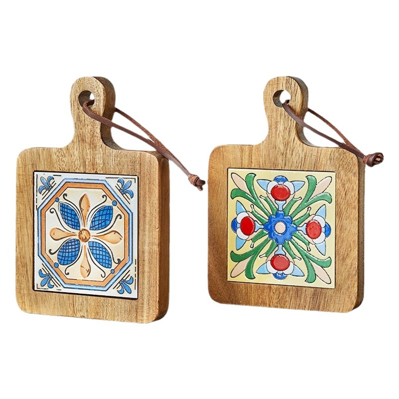 Azulejo de madera maciza de estilo japonés aislamiento olla estera hogar vintage placemat arena olla estera resistente al calor mesa de cocina estera montaña