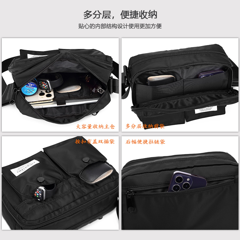 Bolso de hombro impermeable de estilo japonés de moda casual simple clásico crossbody bolsa de mensajero de los hombres relajados bolsa de viaje de múltiples compartimentos