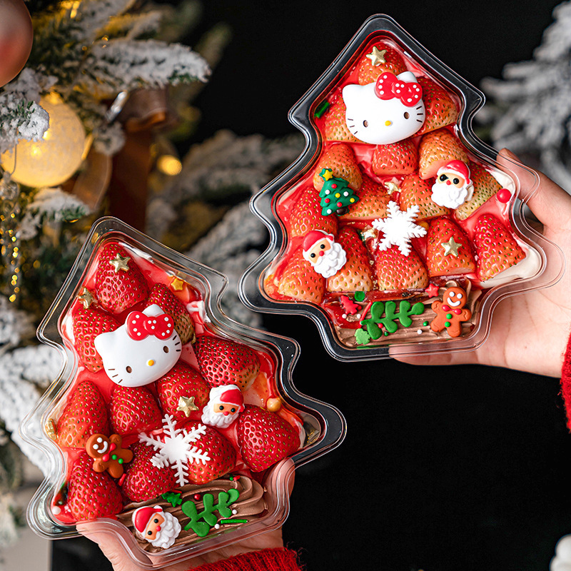 2025KT Cat Hello Kitty Christmas Strawberry Tower Cake Decoration Ornaments Christmas Tree Transparent Packaging Box Blister Box