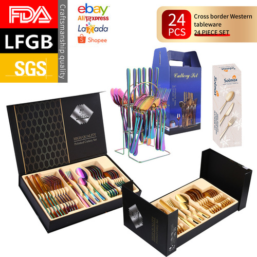 Cross-border Amazon Stainless Steel Cutlery Set Steak Knife, Fork and Spoon 24-piece Hotel Western Cutlery Gift Box Set