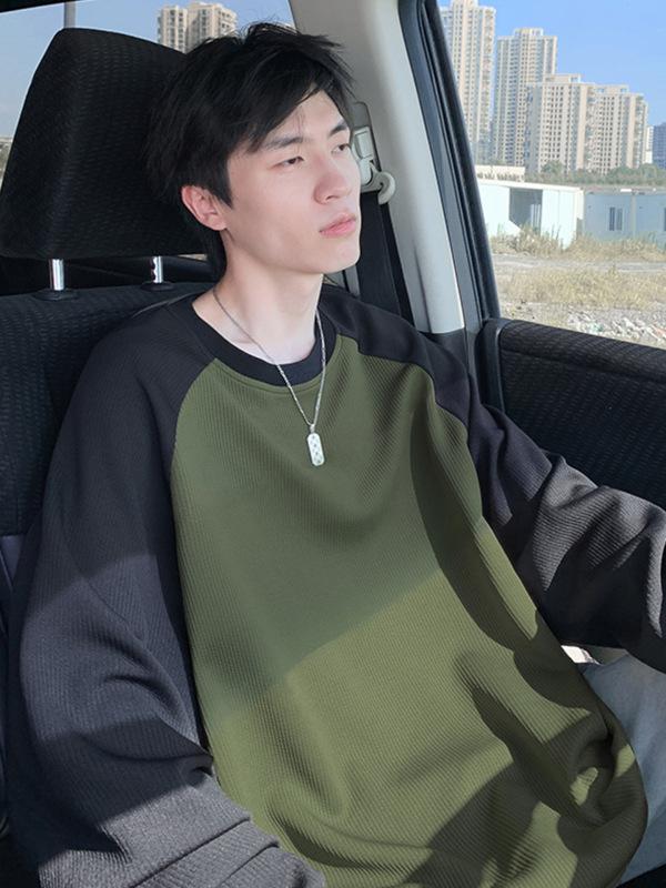 NASA插肩袖潮流肌理感长袖t恤春秋季潮牌美式宽松痞帅内搭打底T恤|undefined