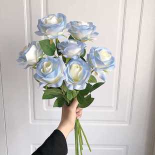 Rose Crushed Ice Blue Valentine's Day Gift Bouquet Living Room Fake Flower Decoration Wedding Wedding Photography Props Silk Flower