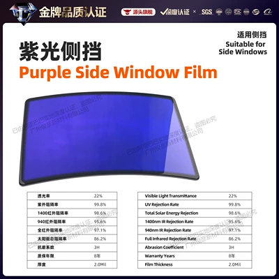 Automotive Film — Glass Insulation Film Sunscreen Film - 152m-17m-front-block-size-purple-light-side-block