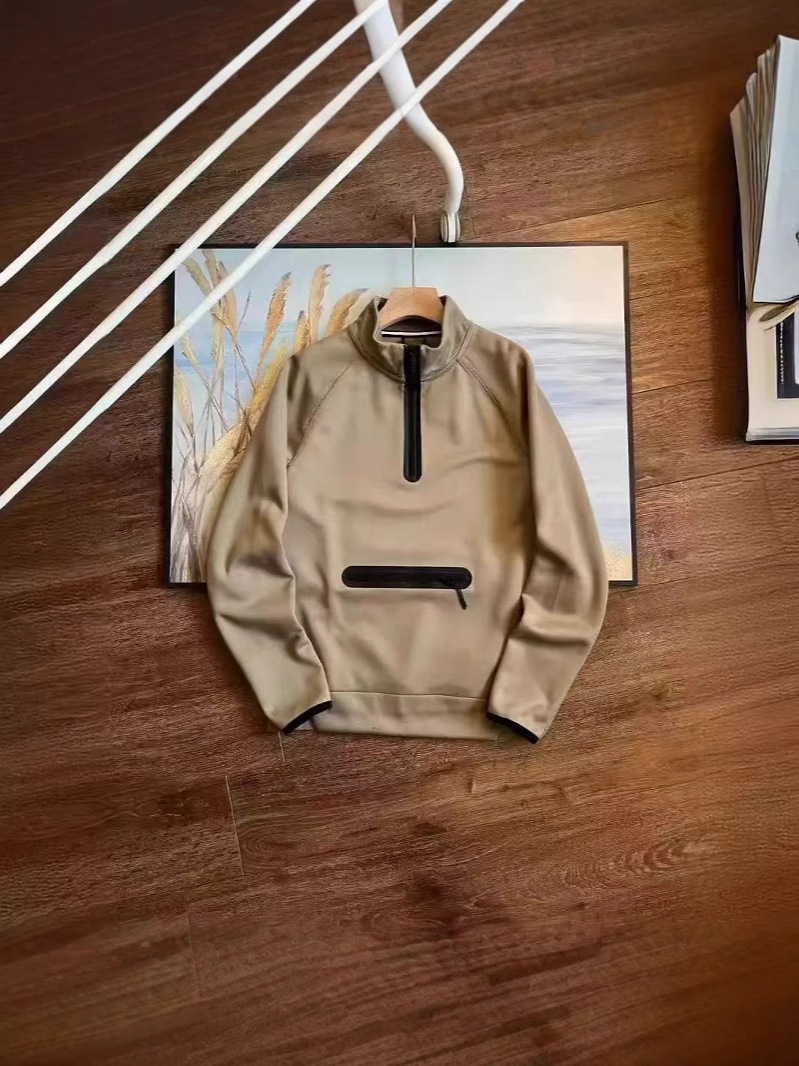 Men's Multi-colour Half-zip Pullover Sweatshirt With Stand Collar_voghion.com